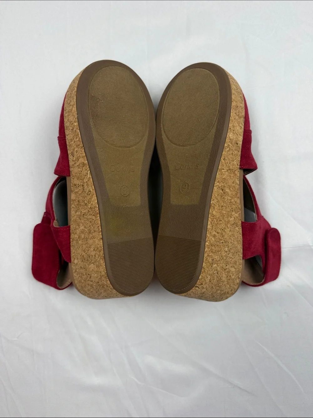 Corkys Case Closed Red Suede Wedge Sandals